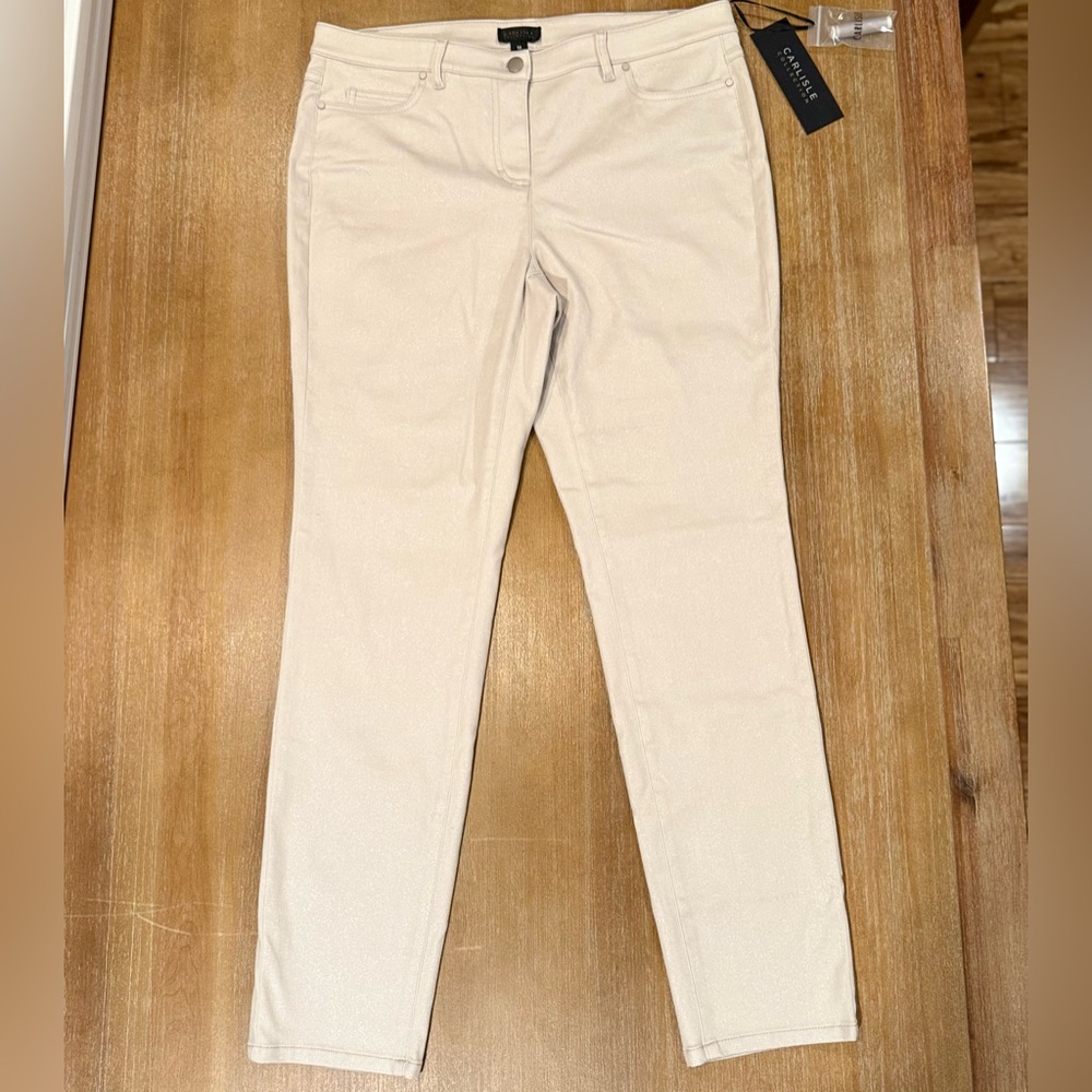 NWT Carlisle Lincoln Mid Rise Off White Silver Shimmer Pants Sz 10 - Picture 3 of 12